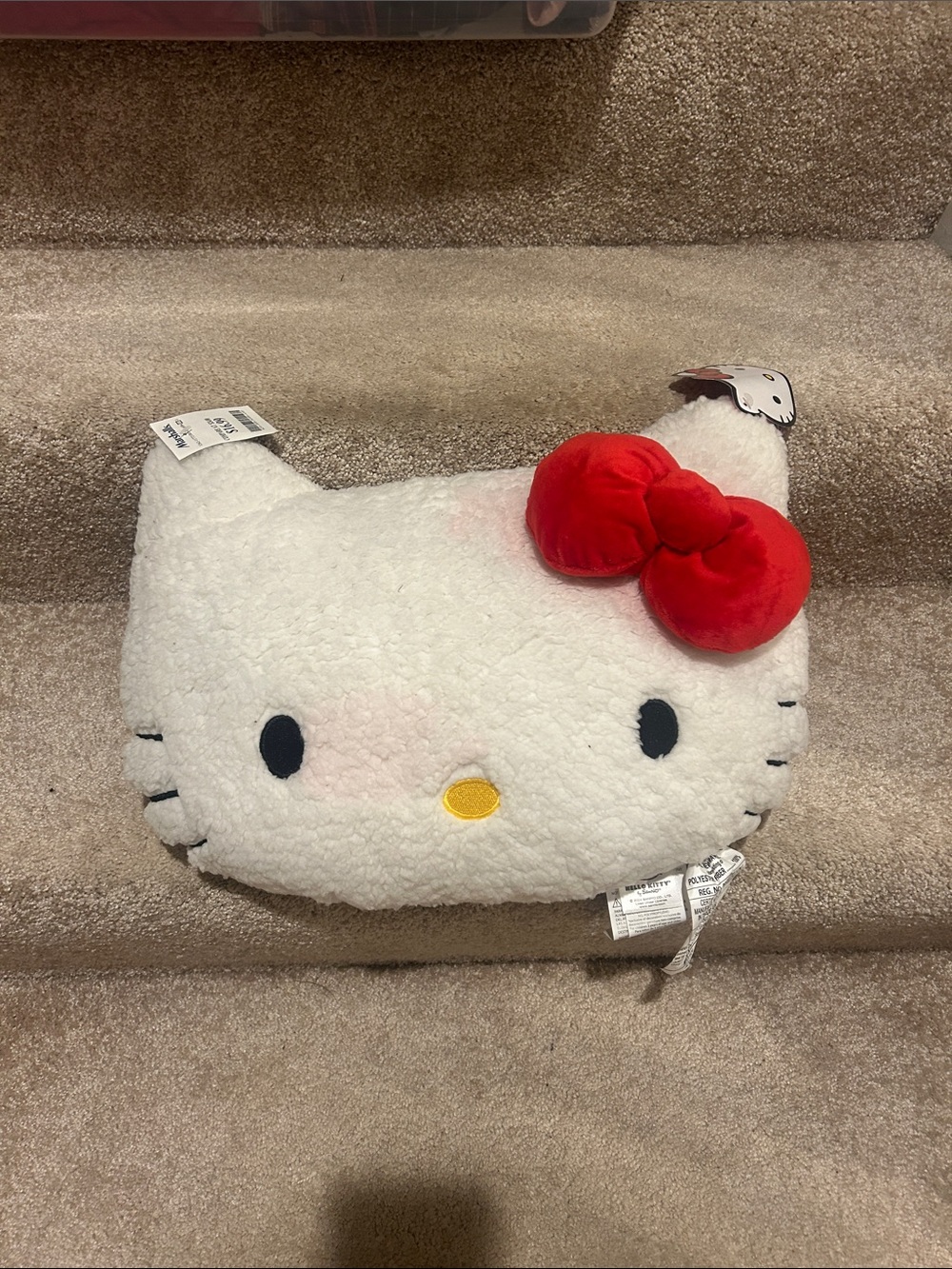 Hello Kitty White Plush Face Cushion with Red Bow